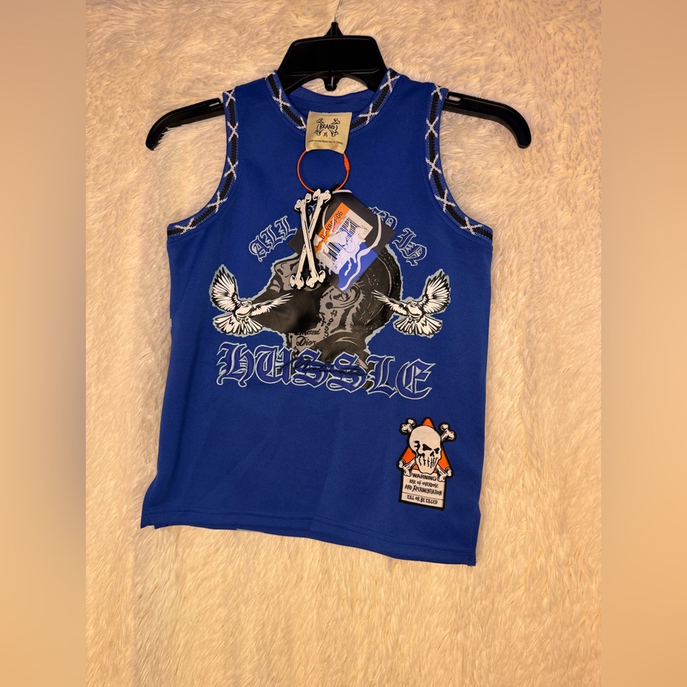 NWT Brand X Nipsey Hussle Youth Jersey XS Blue Graphic All Money In Tank - Picture 2 of 4